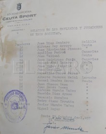 Documento con la lista de empleados del Ceuta Spor de 1937