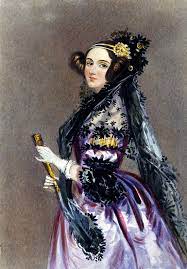 Retrato de Ada Lovelace de perfil, con un traje y peinados de la época.