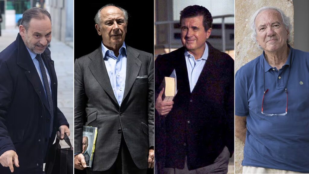 Los exministros, desde la izquieda, José Luis Ábalos, Rodrigo Rato, Jaume Matas y José Barrionuevo.