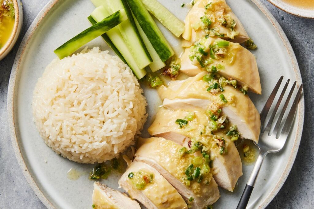 Hainanese chicken rice,