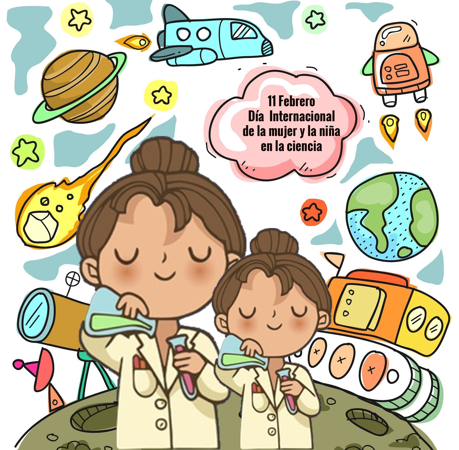 dos jóvenes científicas con bata blanca introduciendo líquido en probetas
